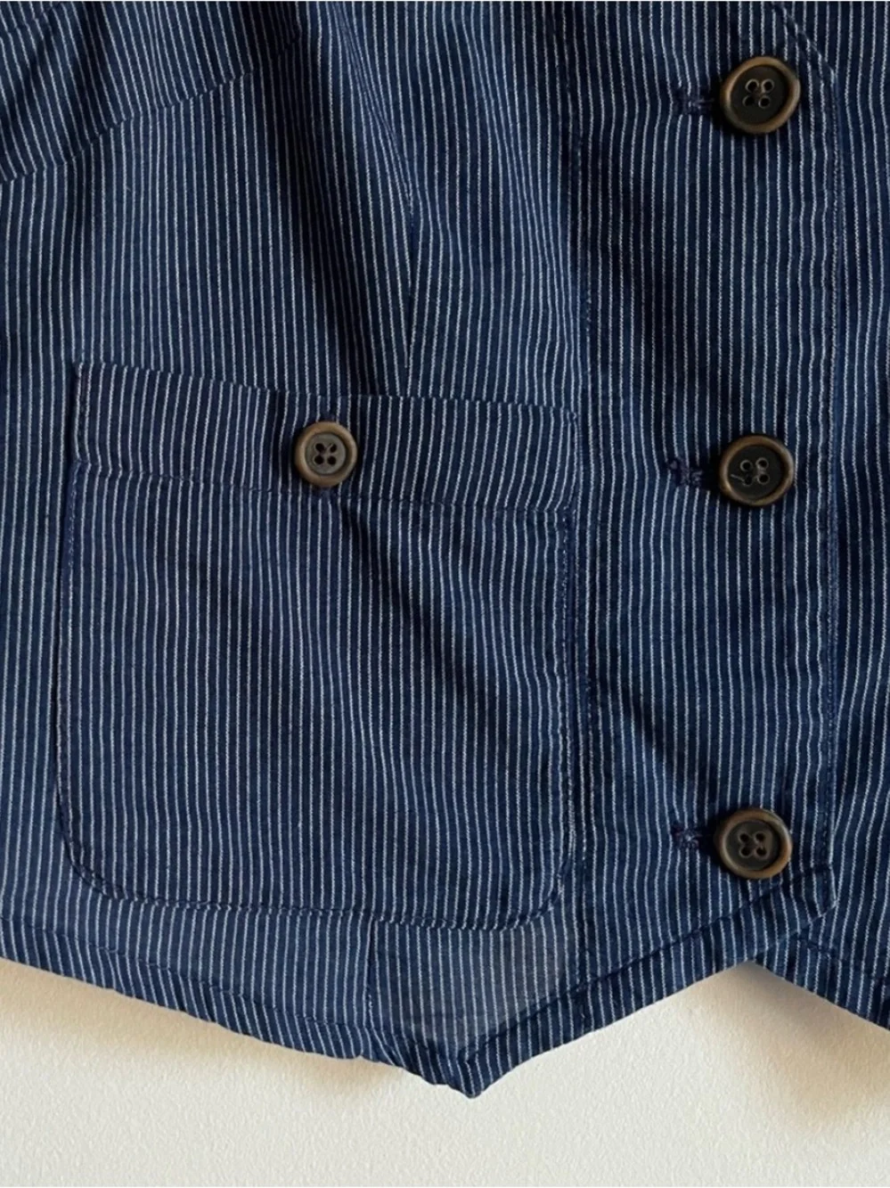 NWT JCrew Patch Pocket Vest Indigo Railroad Stripe Size 2 Navy Ivory $118 CA554